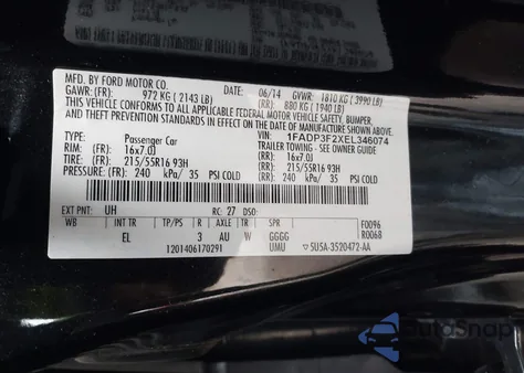 2014 Ford Focus Se из США, поврежденный, VIN 1FADP3F2XEL346074